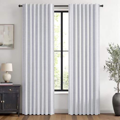 100% Blackout Linen Curtains 42 x 63 Inch Grayish White 2 Panels (Grayish White / 42"W x 63"L (Pack of 2))