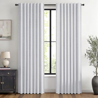 100% Blackout Linen Curtains 42 x 63 Inch Grayish White 2 Panels (Grayish White / 42"W x 63"L (Pack of 2))