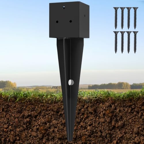 4x4 Fence Post Anchor Ground Spike（Inner Size 3.6"x3.6" Black Powder Coated
