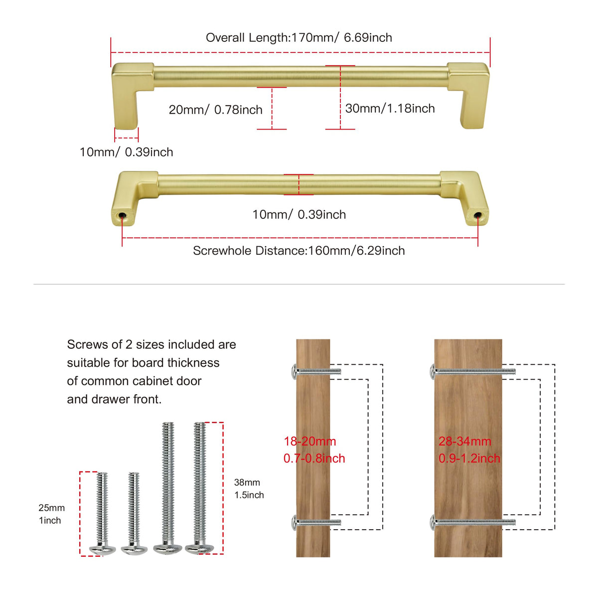 10 Pack Cabinet Pulls 6.3" (Brushed Gold / 6.3"(160mm)Hole Center-10Pcs)