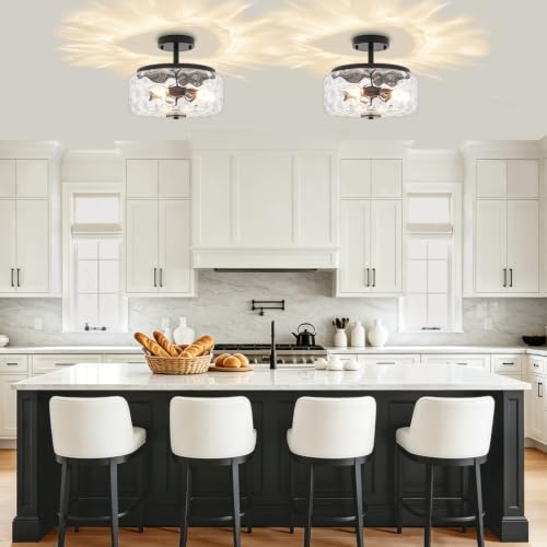 11.81" Modern Close to Ceiling Light Fixtures Industrial Glass Ceiling Lamp