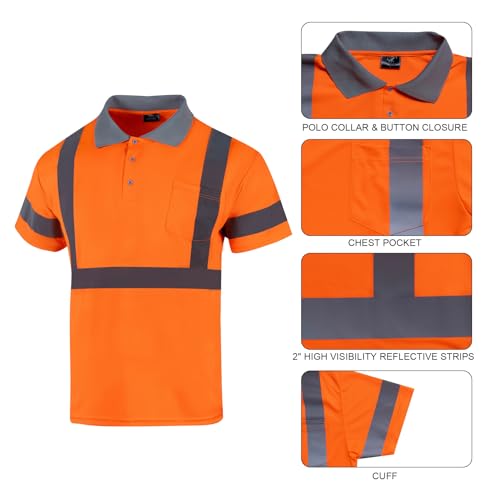 3pcs Hi Vis Polo Shirts for Men Reflective ANSI Class 2 Safety High Visibility Construction Work T Shirts