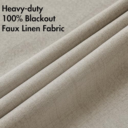 100% Blackout Linen Curtains for Bedroom 52x96 Inches Pebble Taupe (Pebble Taupe / 52"W x 96"L (Pack of 2))