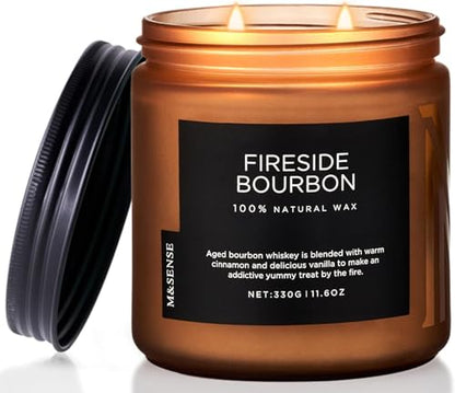 Fireside Bourbon Scented Candle Smoky Oak for Winter Christmas Gift (Medium Jar / Fireside BourbonNew)