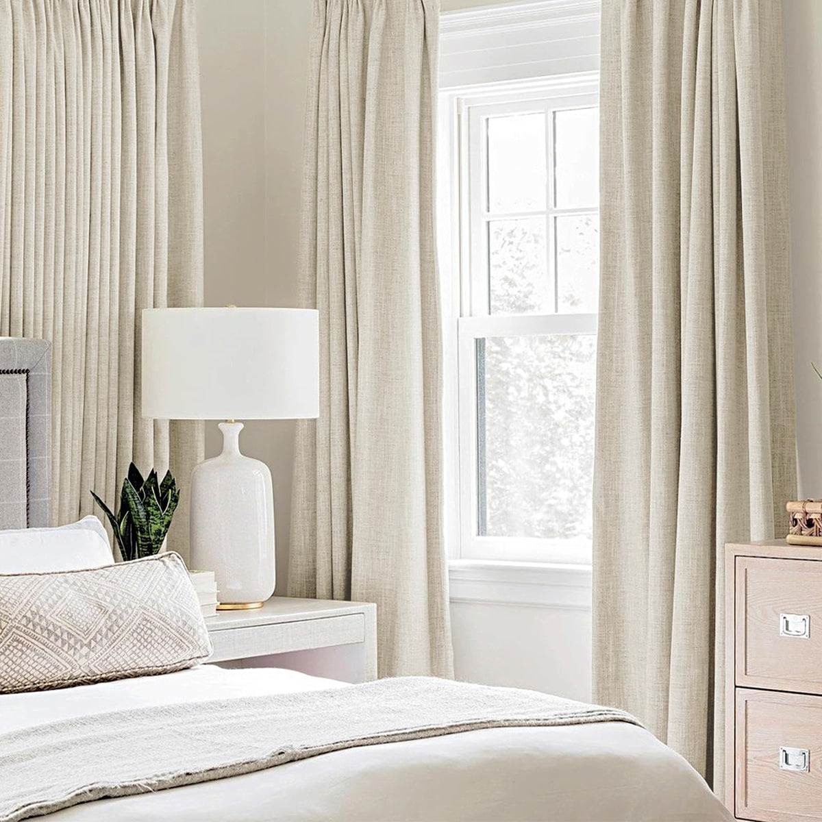 100% Blackout Linen Curtains for Bedroom 52x63 Inches Cream (Cream / 52"W x 63"L (Pack of 2))