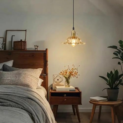 2 Pack Pendant Lights with Green Flower Glass Shade