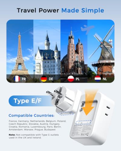 45W Type E F Plug Adapter (White Grey)
