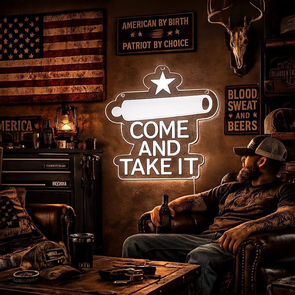 Come and Take It" Neon Sign for Wall Decor (White-Texas)