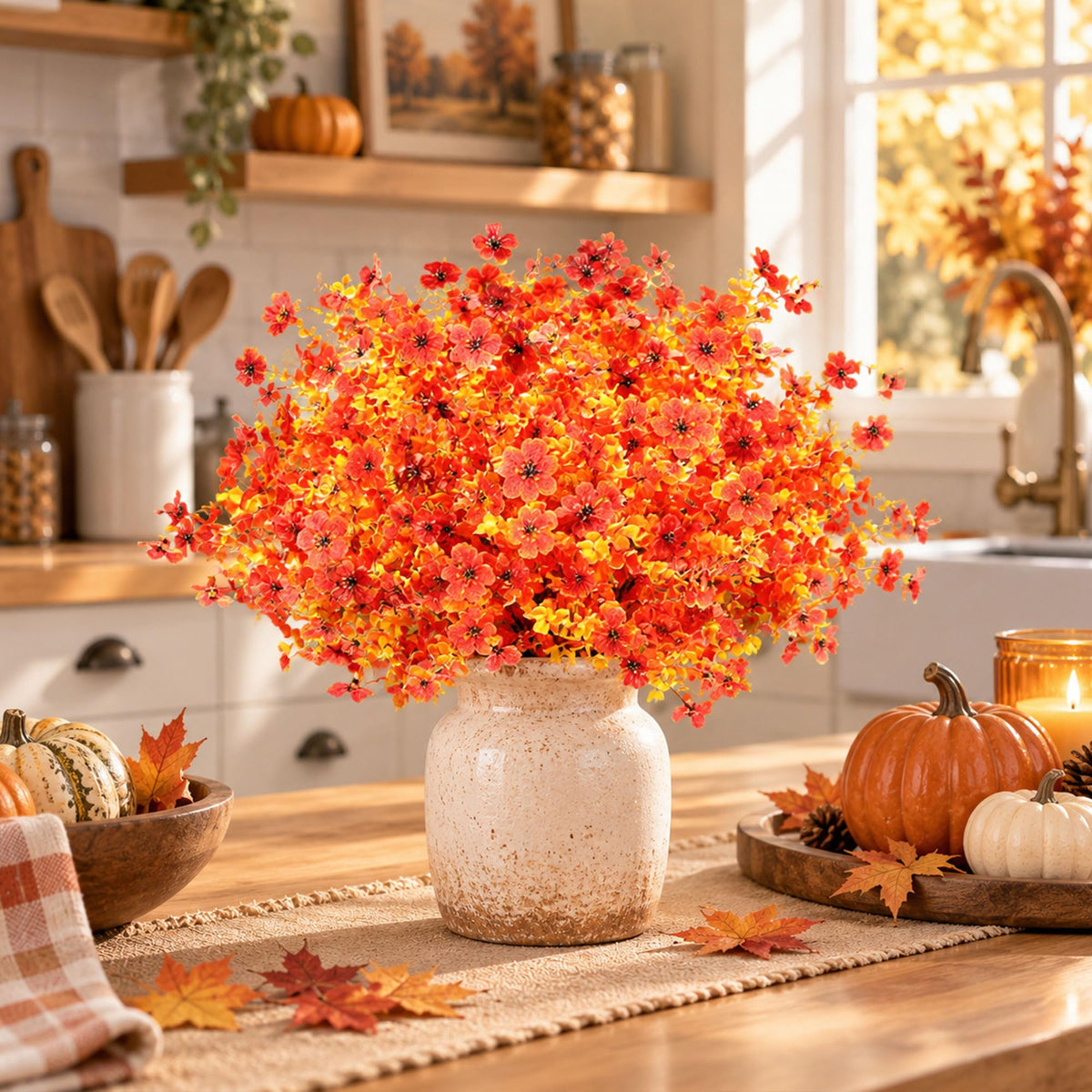 24Pcs Artificial Fall Flowers for Outdoors UV Resistant Decor