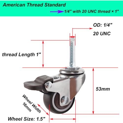 Swivel Stem Caster Wheels Set of 4 TPR Non