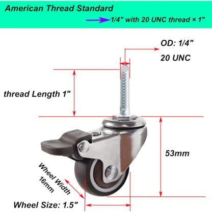 Swivel Stem Caster Wheels Set of 4 TPR Non