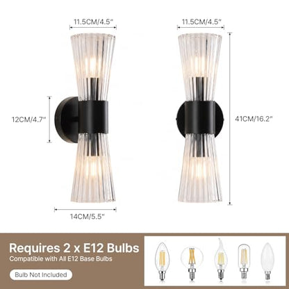 Black Glass Wall Sconce Light (Black Clear Glass)