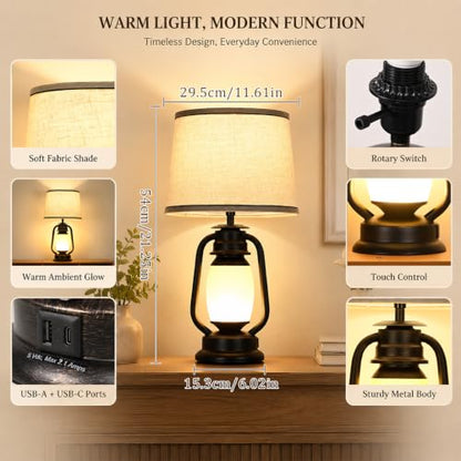 Dimmable Table Lamp Set of 2 with USB C Port with E26 Bulb