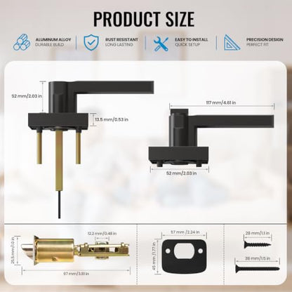 Entry Door Handles with Lock and Key (Matte Black)