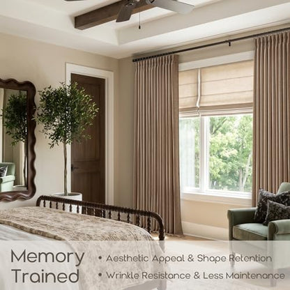 Pinch Pleated 102 Inch Light Filtering Memory Shaped Linen Curtains Rust (Rust Brown / 40"W x 102"L (Pack of 2))