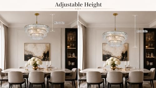 3 Tier 26 Inch Clear Crystal Glass Chandeliers (Clear Gold)