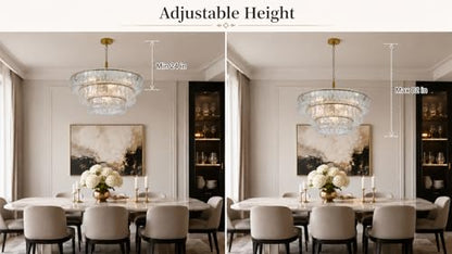 3 Tier 26 Inch Clear Crystal Glass Chandeliers (Clear Gold)