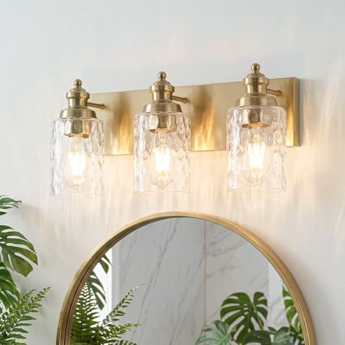 3 Light Bathroom Light Fixtures with Water Ripple Glass (Gold / 3-light)