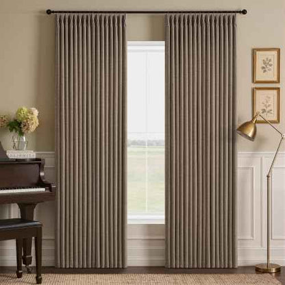 Dark Flax Pinch Pleated 100% Blackout 80 Inch Curtains 2 Panels 50 By 80 (Dark Flax / 50"W x 80"L (Pack of 2))