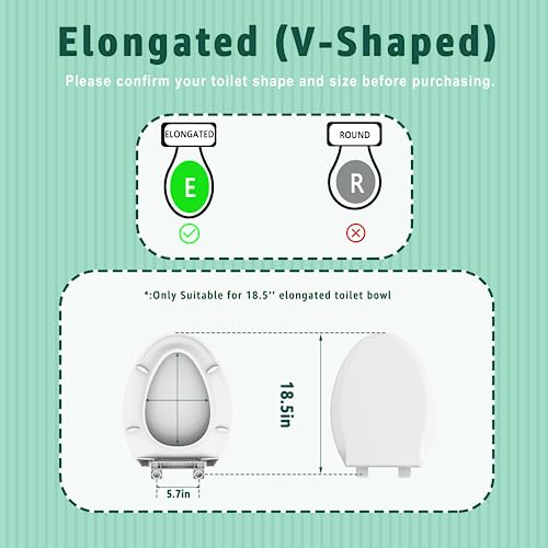 Toilet Seat Elongated (White / Elongated 18.5inch 2 PACK)