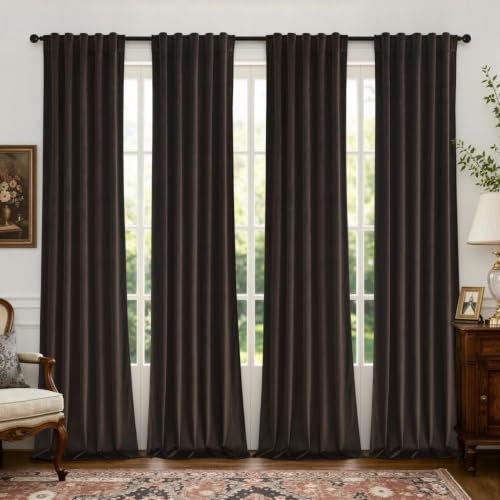 Brown Velvet Curtains 4 Panels Set Back Tab 40 x 120 Inch Long (Brown / 40"W x 120"L (Pack of 4))