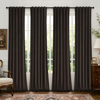 Brown Velvet Curtains 4 Panels Set Back Tab 40 x 120 Inch Long (Brown / 40"W x 120"L (Pack of 4))
