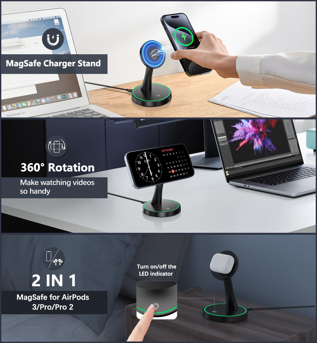 Magnetic Wireless Charger Stand 15W Fast Mag (Magnetic Single Pack Black)