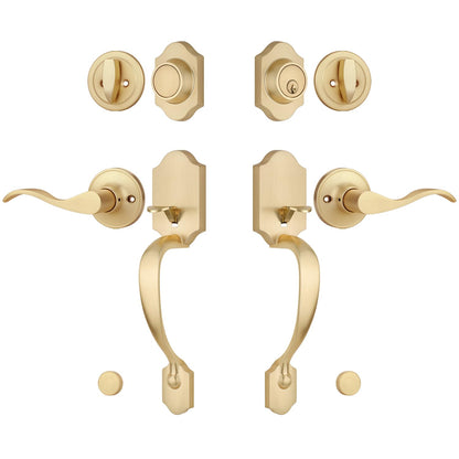 Gold Double Front Door Handle Set (Satin Brass)