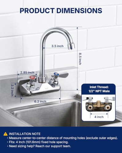 Lead Free Commercial Sink Faucet Wall Mount 4" Center Hand Sink Faucet