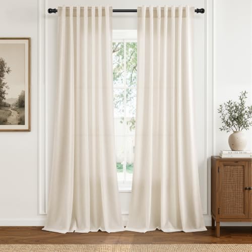 Cream Linen Curtains 100 Inches Long for Living Room 2 Panels (Linen / 52"W x 100"L (Pack of 2))