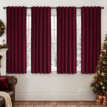 Christmas Burgundy Velvet Curtains 4 Panels Set Back Tab 40"x63" (Burgundy / 40"W x 63"L (Pack of 4))