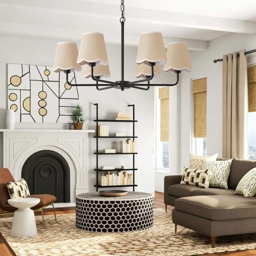 6 Light Gold Chandelier with Fabric Shades