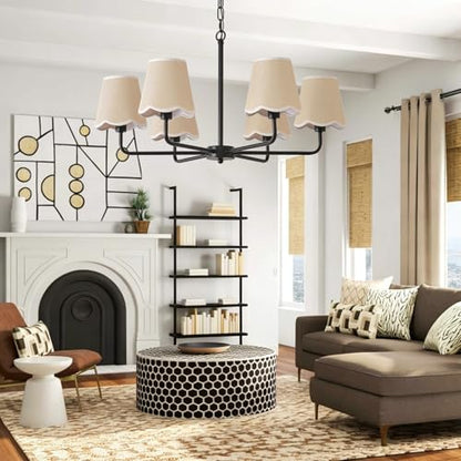 6 Light Gold Chandelier with Fabric Shades