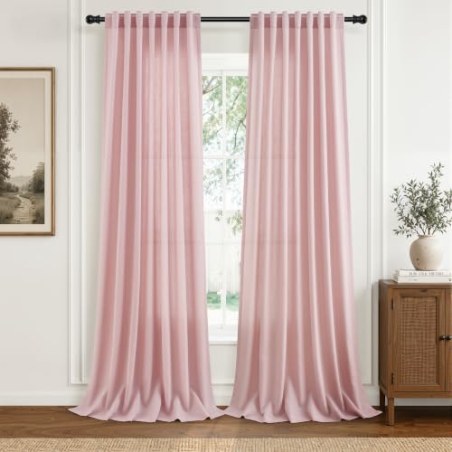 Pink Linen Curtains 90 Inches Long Drape for Living Room 2 Panels (Pink / 52"W x 90"L (Pack of 2))