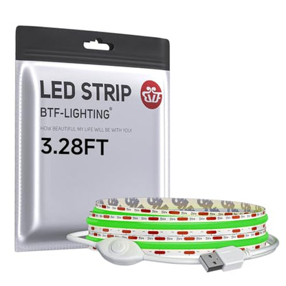 FCOB COB LED Strip Lights 5V USB Powered Green Color for TV (Green / 3.28FT)