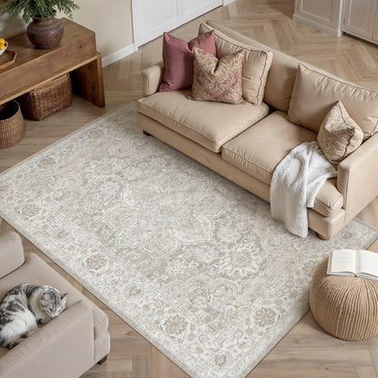 Grey Beige 4x6 Washable Area Rugs Vintage Indoor Carpet (E| Grey Beige / 4' x 6' (Rectangular))