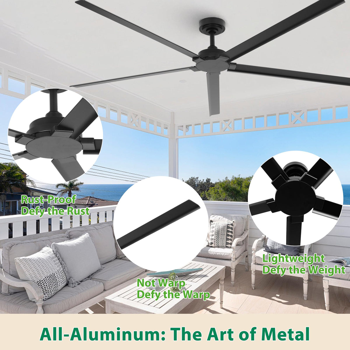 72" Outdoor Ceiling Fan With Remote (Black / 72-inch)
