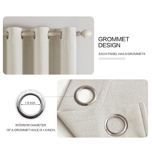 100% Blackout Linen Curtains for Bedroom 52x108 Inches Light Cream (Light Cream / 52"W x 108"L (Pack of 2))