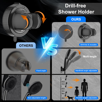 Dual Rainfall Shower Head With 8 (Matte Black)