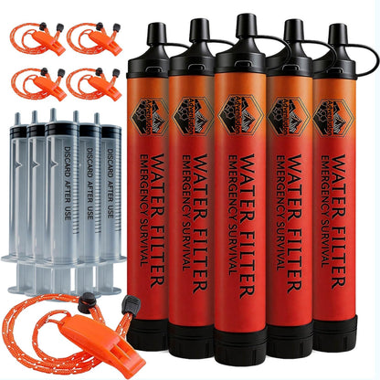 5 Pack Personal Water Filter Straw with Emergency Whistle (5-Pack(Orange) / 5-Pack)