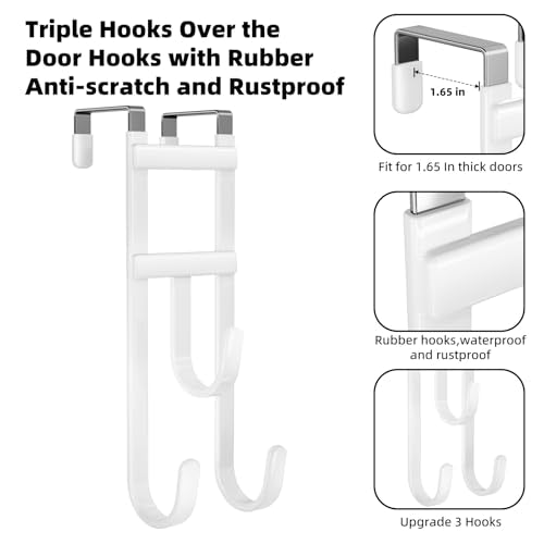 2 Pack Over the (White / Short hooks-2 Packs Fit 1 1/2" Interior Door)