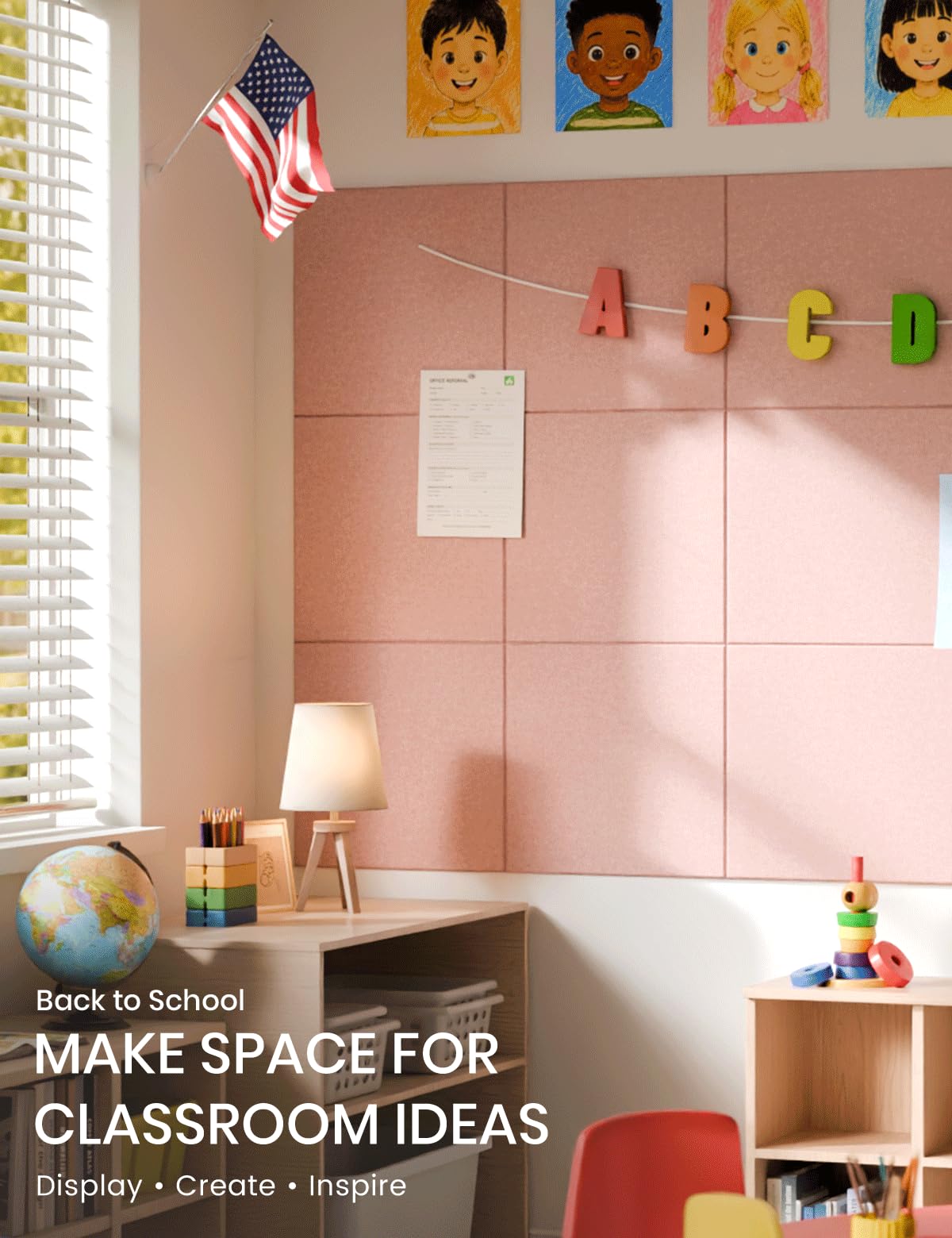 Felt Bulletin Board & Cork Board Alternative 48'' x 36'' (Pink-1 / Solid tile 12-pack)