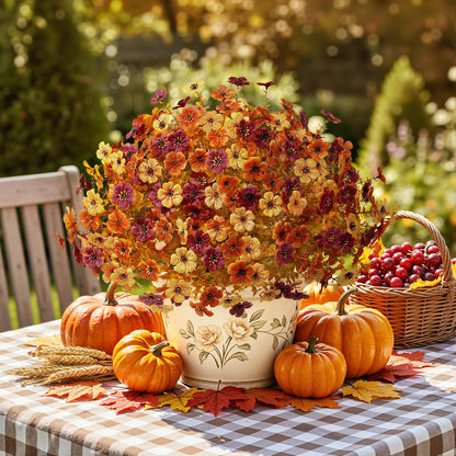 48 Bundles Artificial Fall Flowers (Orange Yellow Brown)