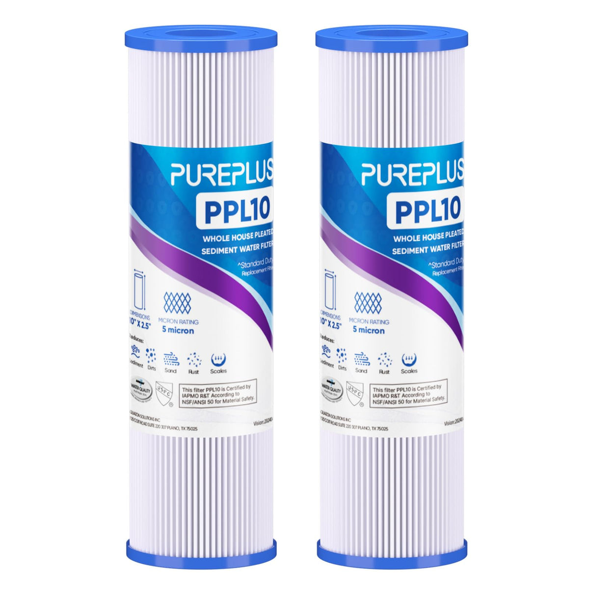 5 Micron 10"x2.5" Whole House Pleated Sediment Filter PPL10 2 Pack (2 Count (Pack of 1))