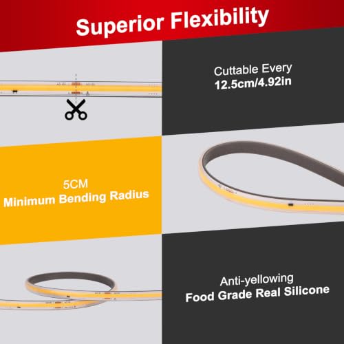 COB LED Rope Light AC 120V 1200lm Ultra Bright IP65 Waterproof Cold