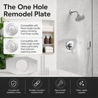 One-Hole-Remodel-Cover-Plate for 2 Handle or 3 Handle ShowerPolished Chrome (Polished Chrome)