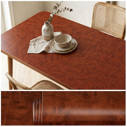 Burl Wood Contact Paper Peel and Stick Wood Grain Contact Paper for Countertops Waterproof Self Adhesive Furniture Vinyl Wrap for Cabinets