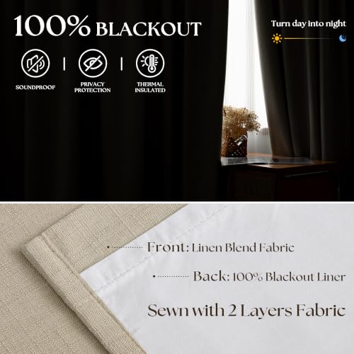 Oatmeal 100% Black Out Pinch Pleated Curtains 63 Inch Long for Bedroom (Oatmeal / 50"W x 63"L (Pack of 2))