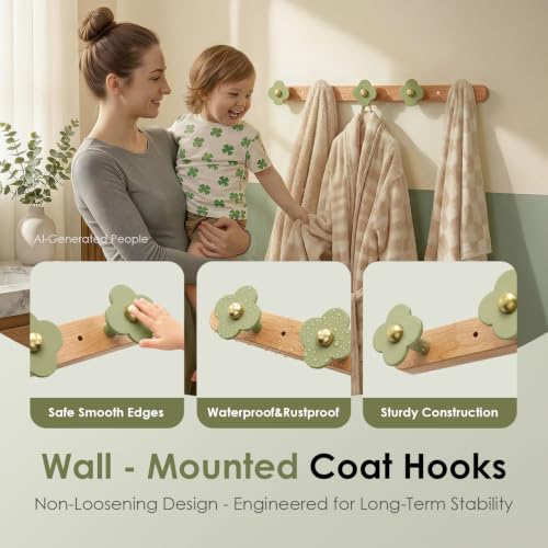 Upgreded Heavy Duty Coat Rack Wall Mount for Entryway (Green / 5 Hooks)