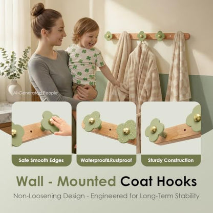 Upgreded Heavy Duty Coat Rack Wall Mount for Entryway (Green / 5 Hooks)